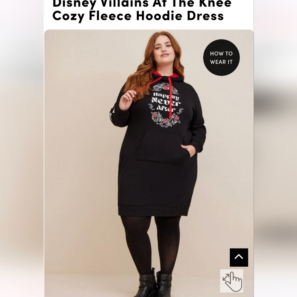 Torrid  Disney Villains Dress, Hoody Dress Happily Never After graphic black 1x